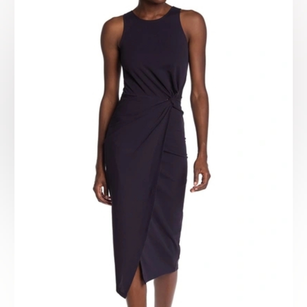 Love...Ady - Dark Blue Midi Dress with Knot Detail XS